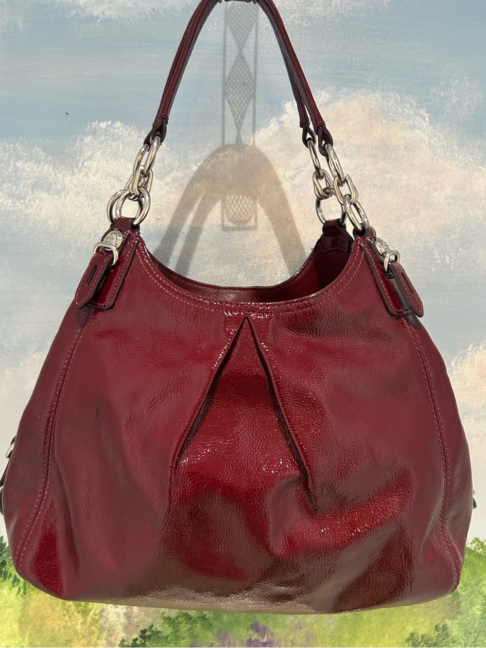 Y2K Coach Mia Maggie Cranberry Patent Leather Hobo Shoulder Bag